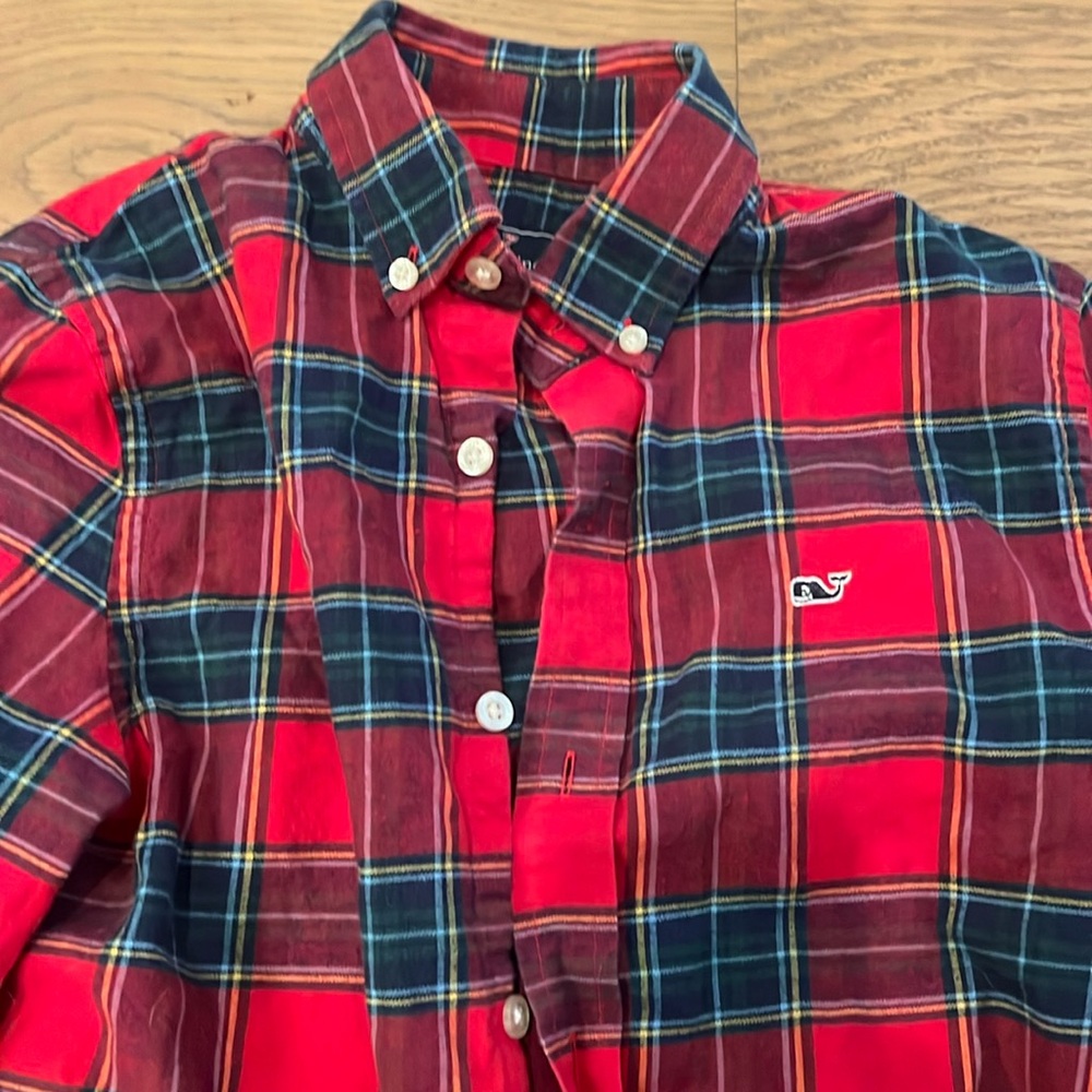 Vineyard Vines Red and Navy Plaid Button-Down Shirt